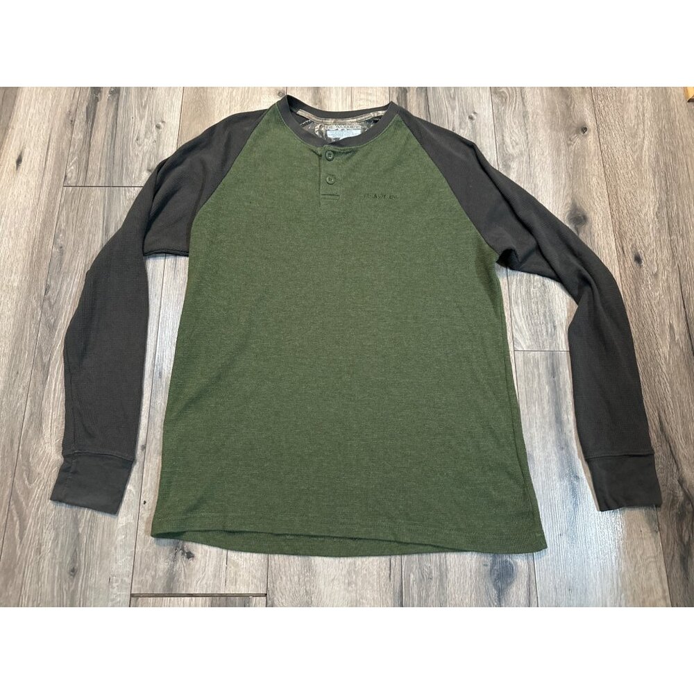 Realtree Green & Black Raglan Long Sleeve Thermal Henley Shirt Size L
